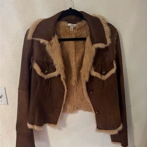 Vintage rabbit fur 70s jacket Cache Brown and Cream Rabbit Fur Coat Medium